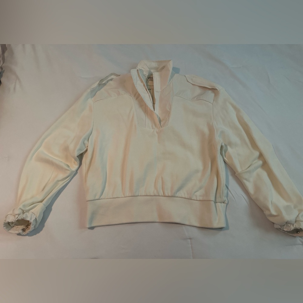 Zara Cream Puff Sleeve Sailor Collar Sweatshirt